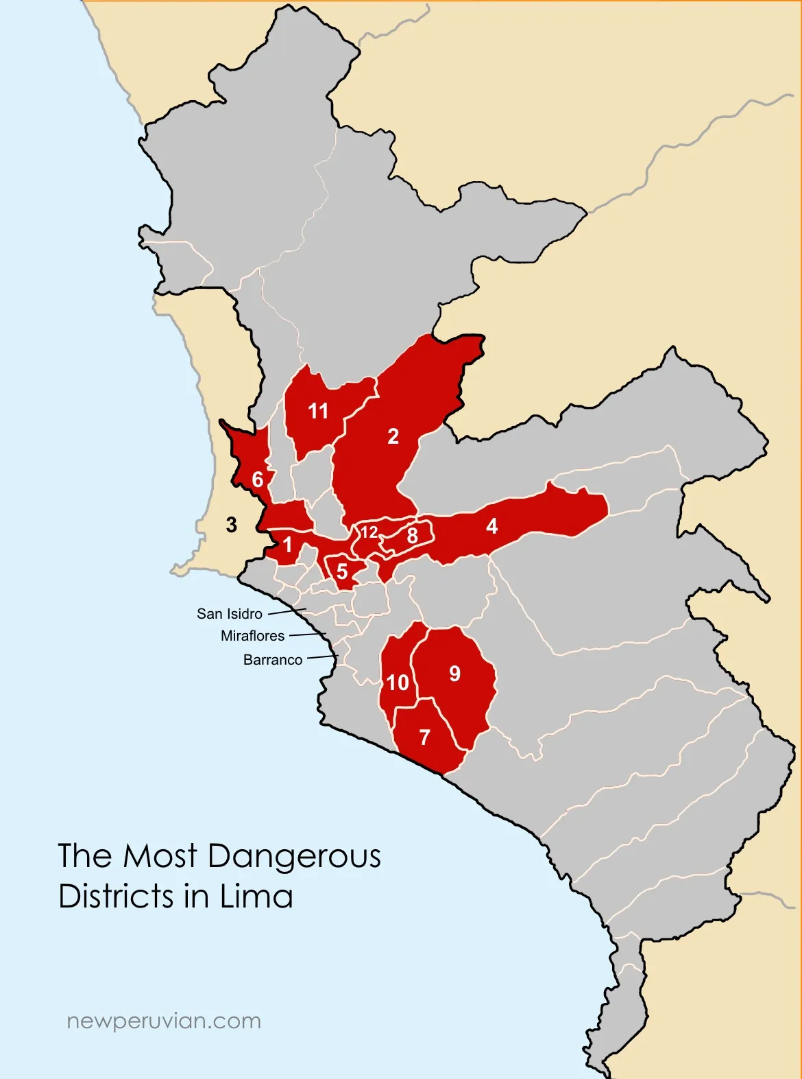 Map of the most dangerous areas of Lima