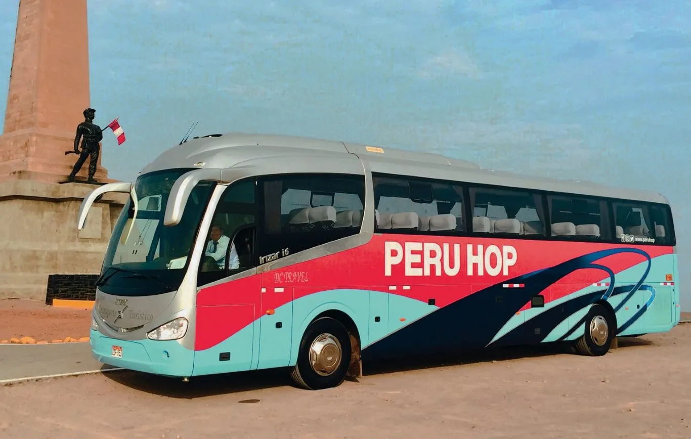 A Peru Hop tourist bus, part of the hop-on hop-off network through southern Peru.